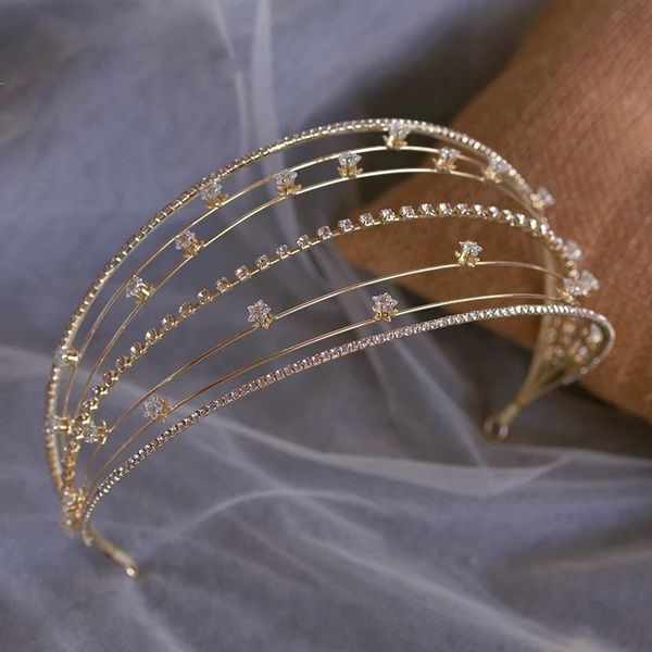 Multi-layer gold wedding headbands and tiaras for brides, elegant hair accessories perfect for proms and special occasions