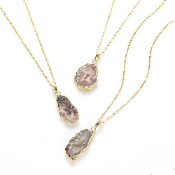 Natural druzy quartz crystal pendant necklaces with 2-hole net design, healing gemstone charms measuring 2245x1035mm for jewelry making