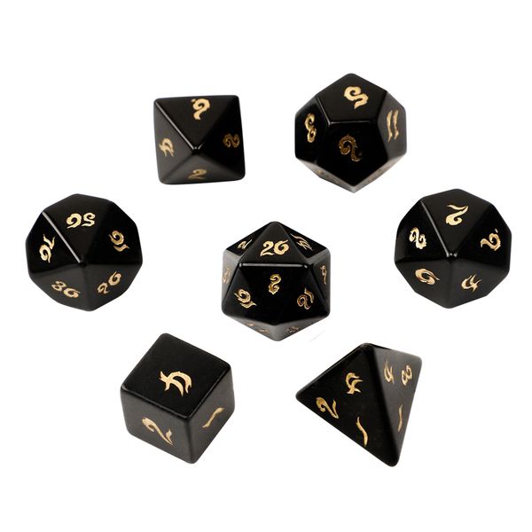 Natural Obsidian Polyhedral Loose Gemstone Dice Set - 7pc DND RPG Game Accessories for Wholesale