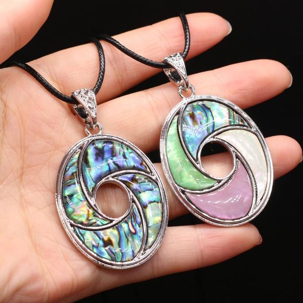 Natural oval abalone shell pendant necklace with mother of pearl and wax thread, a stylish 55cm jewelry accessory for women