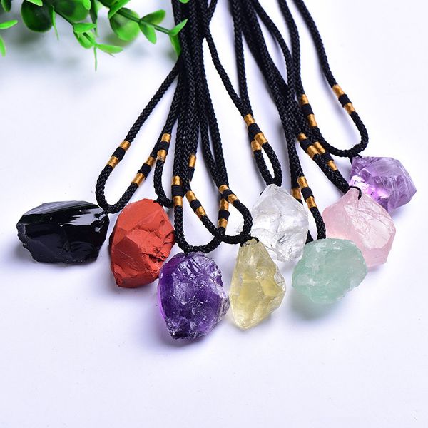 Natural Raw Stone Amethyst Fluorite Pendant Irregular Citrine Pink Crystal Necklace For Women Jewelry