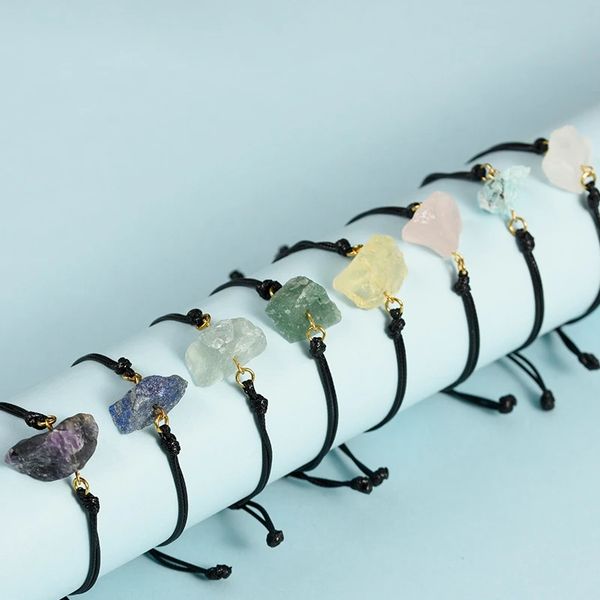 Natural Raw Stone Fluorite Amethyst Bracelet Citrine Lapis Lazuli Rose Quartz Crystal Rope Weave Bracelet for Women Jewelry