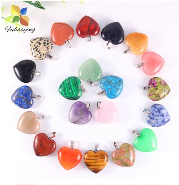 Natural Stone 16mm heart-shaped charms featuring opal, turquoise, and rose quartz for chakra healing jewelry and necklace/earring findings