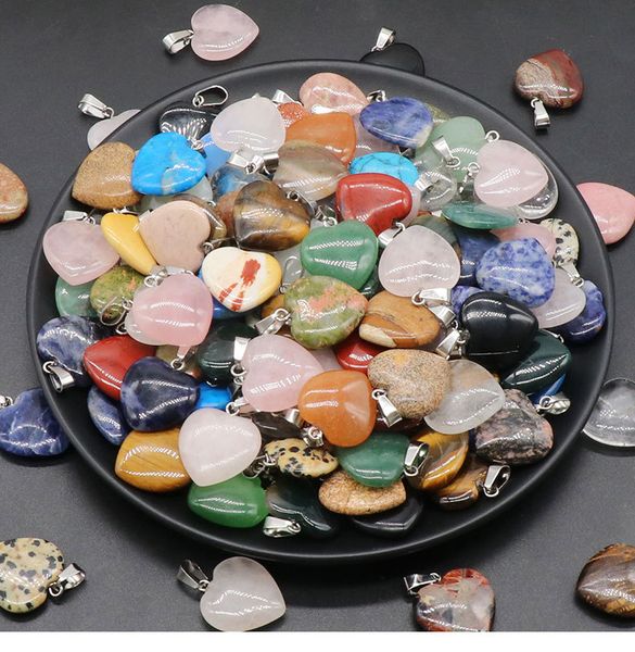 Natural Stone 20MM Heart-Shaped Quartz Crystal Chakra Pendant for DIY Jewelry