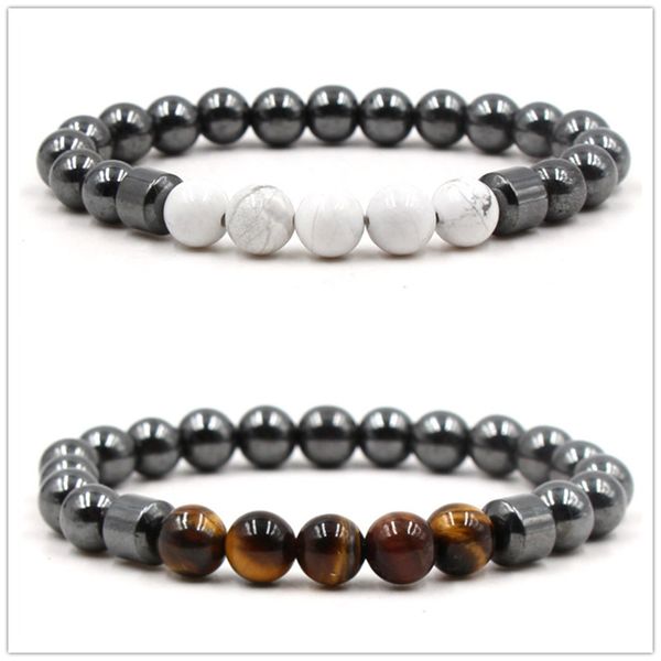 Natural Stone 8mm Hematite Howlite Malachite Tiger Eye Beaded Bracelet Bangles for Women Yoga Jewelry