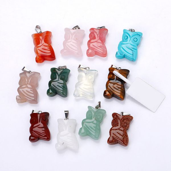 Natural stone Chakra Reiki healing quartz crystal carved owl pendant necklace for women and men