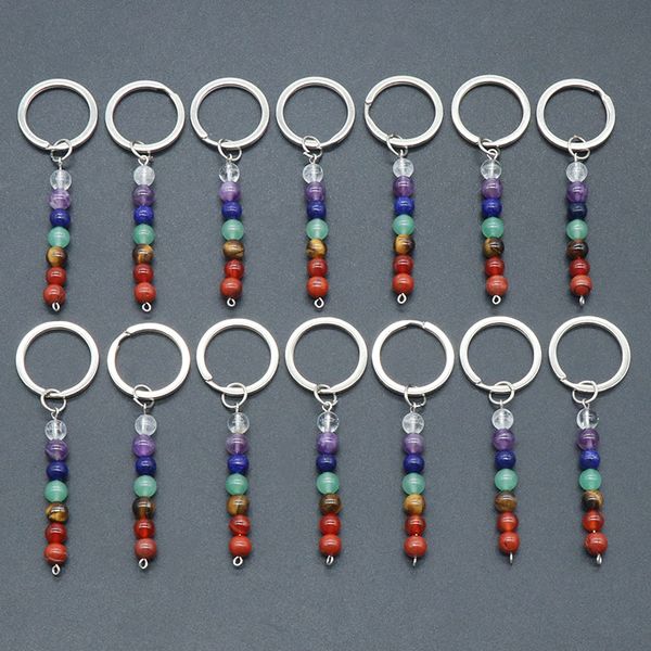 Natural stone keychains with quartz, amethyst, agate, and chakra beads for men and women