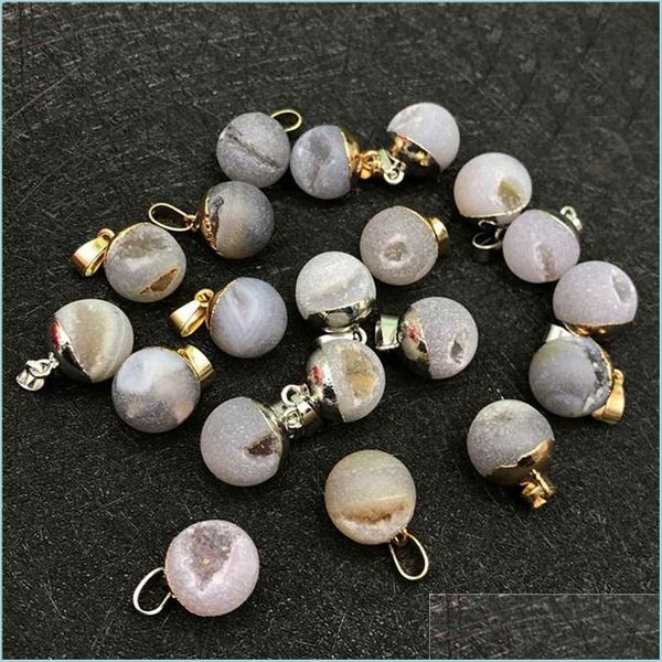 Natural stone pendant necklace with agate crystal and sand beads for DIY jewelry making, suitable for both men and women