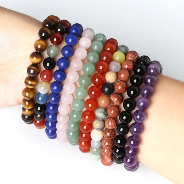 Natural stone stretch bracelets with 8mm amethyst and pink quartz beads for women and men