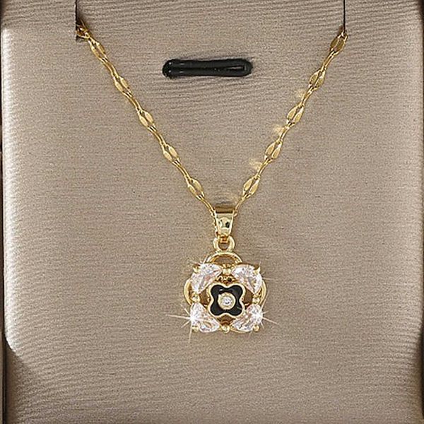Necklaces featuring rotating double-layered floral zircon pendants, crafted in copper for women as elegant jewelry accessories, ideal for engagement gifts or birthday party presents