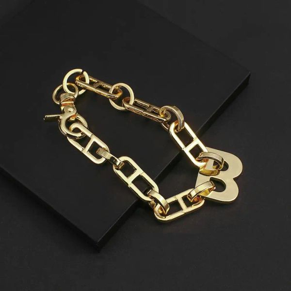 New 14k Yellow Gold Letter B Bracelets for Women - Stylish Thick Link Chain Fashion Jewelry