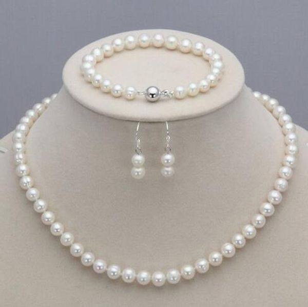 New 7-8mm natural freshwater pearl jewelry set including necklace, bracelet, and earrings
