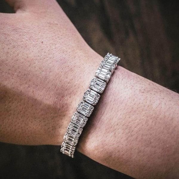 New 8MM Iced Out Bracelet with Square Charms featuring Cubic Zirconia in Gold and Silver for Hip Hop Style Men's Fashion Jewelry
