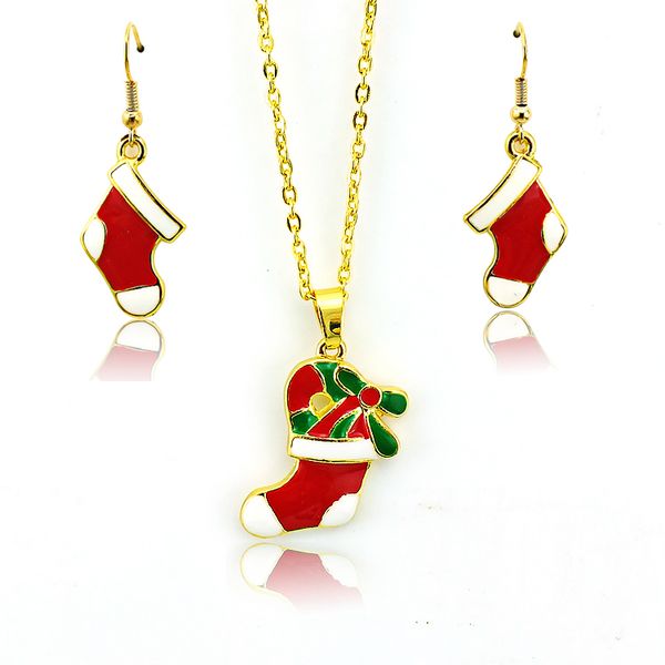 New Arrivals Jewelry Sets Fashion Red Christmas Stockings Gold Plated Earrings Necklace Sets Christmas Decoration Jewelry