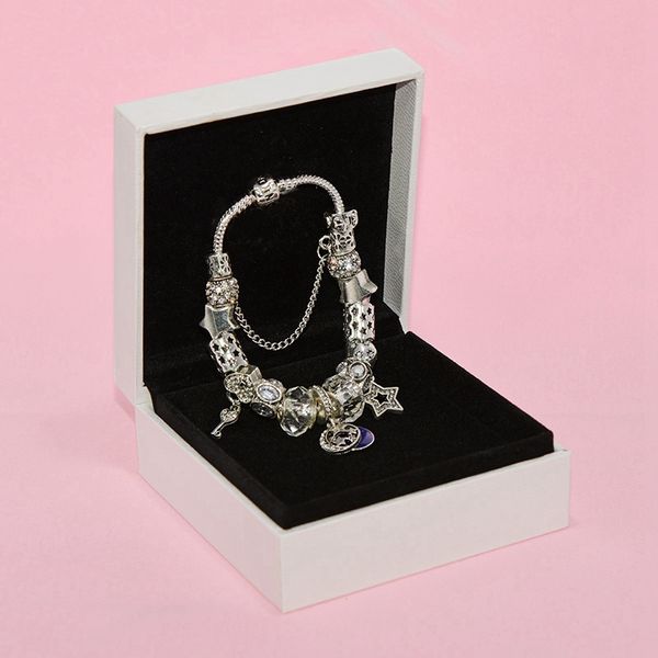 New Charm Star Moon Pendant Bracelet Luxury Designer Silver Plated Original Box Set for Pandora DIY White Crystal Beaded Bracelet