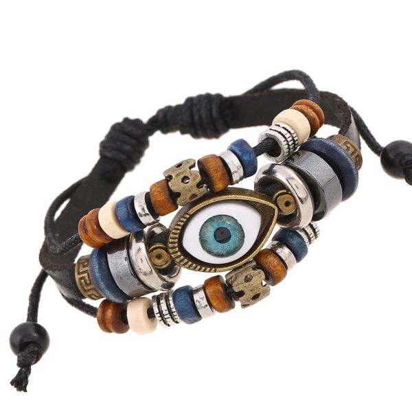 New Evil Eye charm bracelet with adjustable multi-layered leather wrap wristband for stylish men and women, a trendy jewelry gift