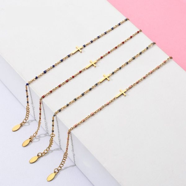 New Fashion Gold Plated Cross Charm Stainless Steel Chain Bracelet, Popular Jewelry in America and Europe