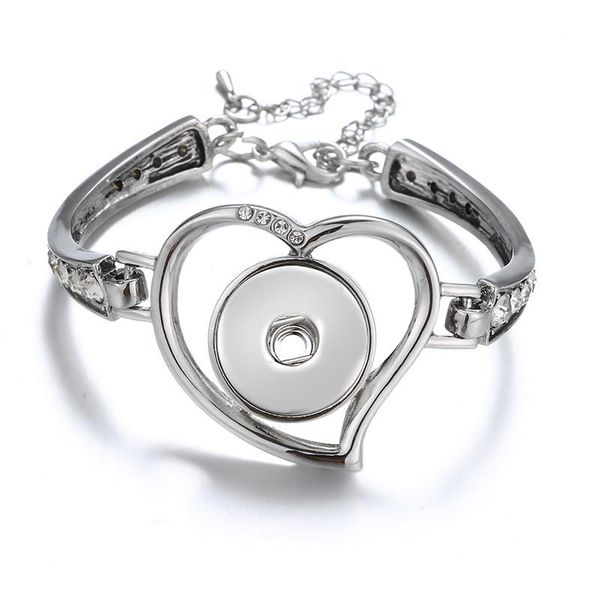 New Heart Metal Rhinestone Bracelet 001 Fit 18mm Snap Button Bangle Charm Interchangeable Jewelry For Women Gift