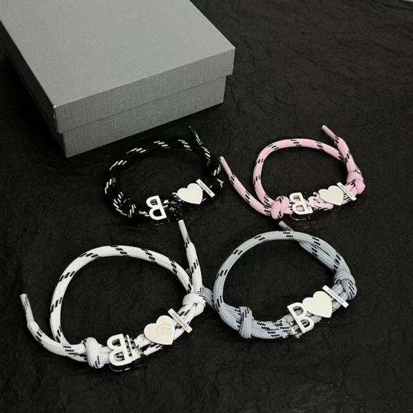 New Italian-designed adjustable leather rope bracelet with B-letter charm for men and women