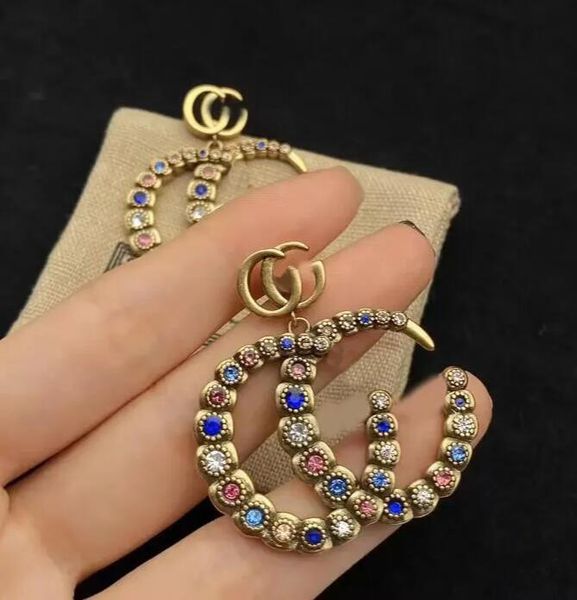 New stylish earrings featuring diamond accents, brass letter designs for women's elegant party and wedding jewelry