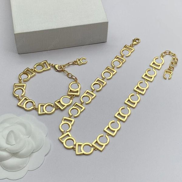 New stylish letter collar necklace and gold luxury designer bracelet set for women, perfect as party gifts
