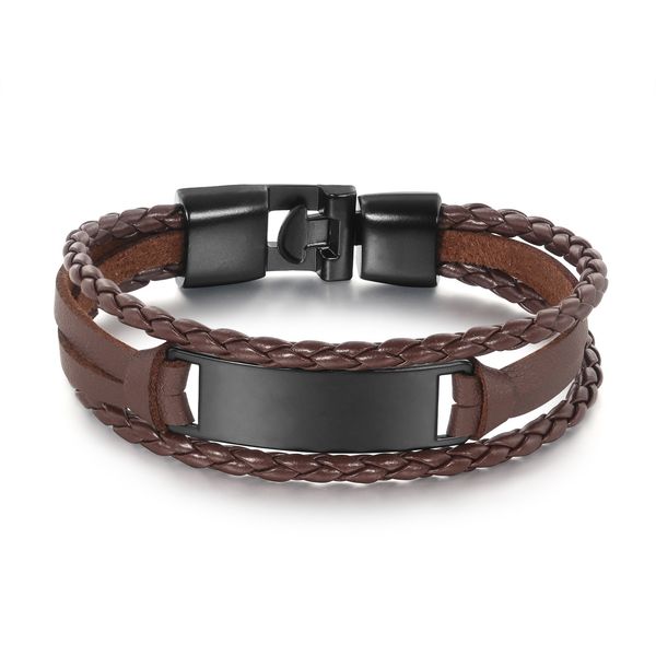 New stylish multilayer vintage black leather cuff bracelet for couples