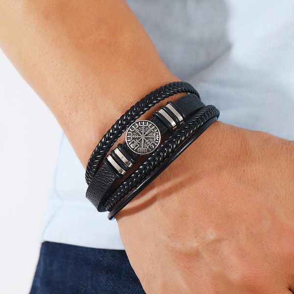 New stylish multi-layered black and red leather bracelet cuff bangle jewelry for gifting