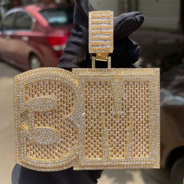 New Trendy Gold Plated Full Bling CZ Iced Out Baguette Letters Pendant Custom Name Pendant Necklace With 3mm 24inch Rope Chain