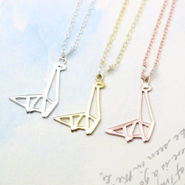 Origami Dinosaur Giraffe Pendant Necklace Jewelry Simple Long Neck Animal Clavicle Accessory Gift for Friend