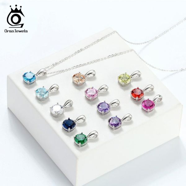 ORSA JEWELS presents a 925 sterling silver women's necklace featuring 12 birthstone colors with CZ zircon pendants, model SN118