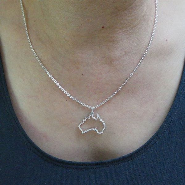 Outline Australia Map Pendant Necklace featuring Sydney, Melbourne, Perth, Brisbane, and Tasmania - a stylish geographic jewelry piece