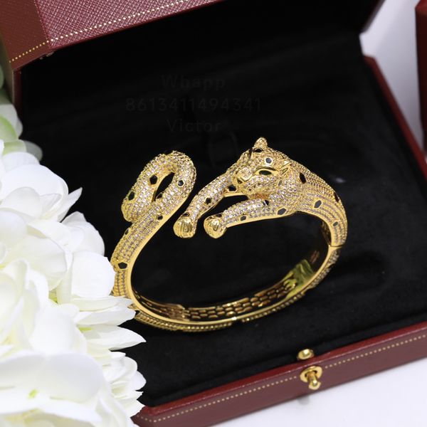 Panther ring for women, designer men's diamond emerald glasses, 18K gold-plated double-headed leopard luxury jewelry gift for girlfriend