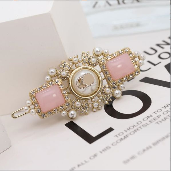 Pearl and diamond powder acrylic hair clips with gold-plated brass in European and American styles
