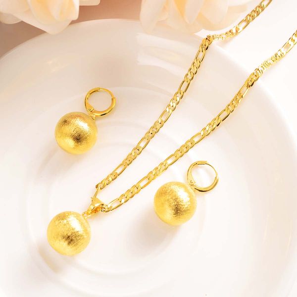Pendant earring sets for women featuring round ball Figaro chain link necklaces in solid 14k fine gold with G/F bead circle spheres