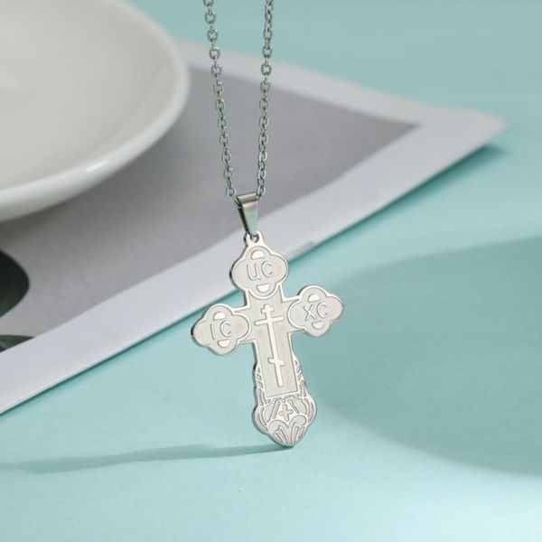 Pendant Necklaces COOLTIME Christian Cross Necklace for Women and Men in Orthodox Serbian Style, Available in Gold and Silver Tones, Perfect Christmas Jewelry Gift