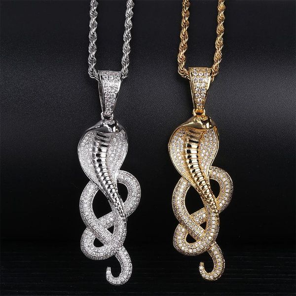 Pendant Necklaces + Cubic Zirconia Paved Iced Out Bling Snake Animal Pendants Necklace For Men Hip Hop Rapper Jewelry Gold Silver C