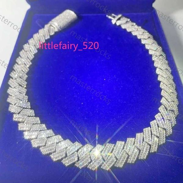 Pendant Necklaces Fancy Iced Out Emerald Cut 20 mm Moissanite Cuban Link Chain Sterling Silver 925 Cuban Link Chain