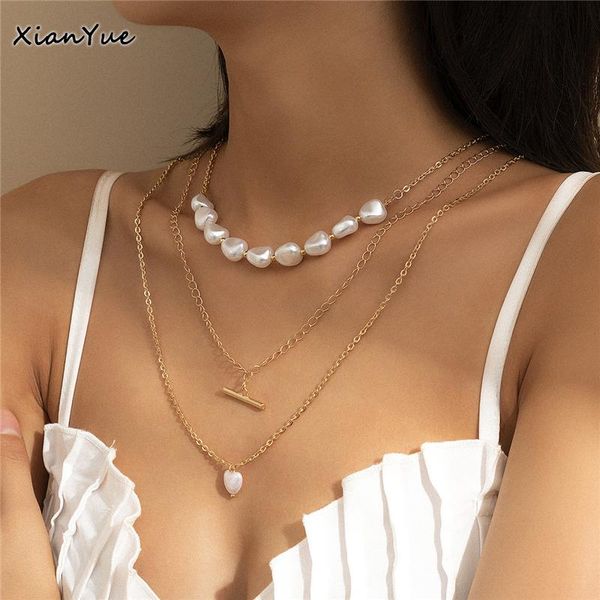 Pendant necklaces featuring multi-layered strips with imitation pearls, a stylish pearl chain for women's fashion jewelry and gifts