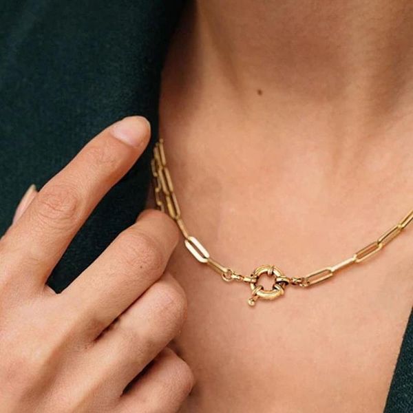 Pendant Necklaces Women Electroplated Adjustable Durable Oval Paperclip Necklace Choker Chain Jewelry Gift For Punk