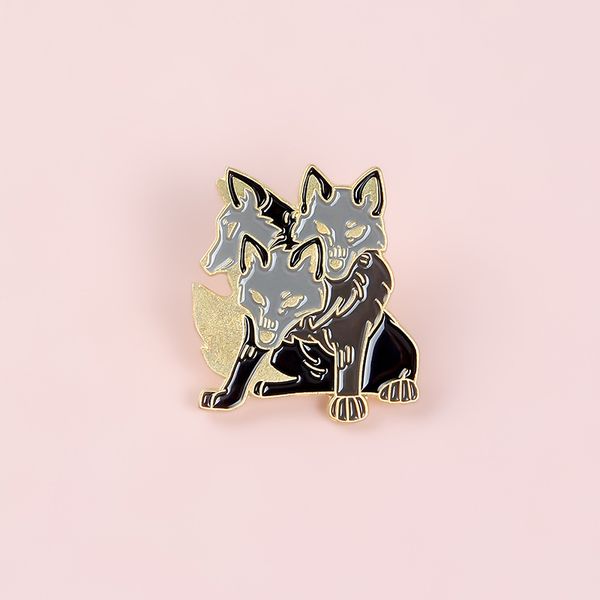 Personality Fierce Little Gray Wolf Alloy Brooch for Men Cute Animal Three Wolves Painted Pin Badge Bag Shoes Hat Accessories