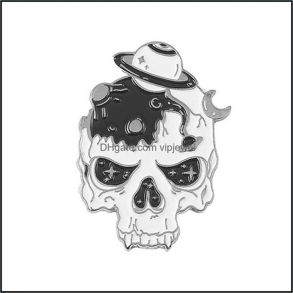 Pins Brooches Jewelry Halloween Skeleton Planet Brooch Pin Punk Cat Head Compass Enamel Badges Unisex Alloy Backpack Accessory
