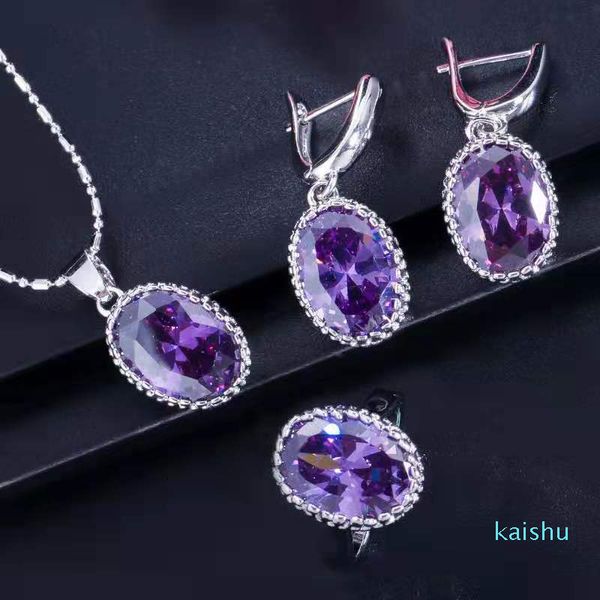 Platinum 18K white gold plated CZ crystal jewelry set for brides, including necklace, earrings and ring