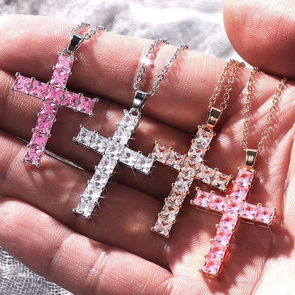 Platinum-plated diamond cross pendant necklace for couples, a meaningful religious jewelry gift for men and women