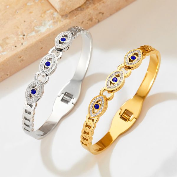 Popular evil eye micro pave bangle bracelet in stainless steel for women as a gift