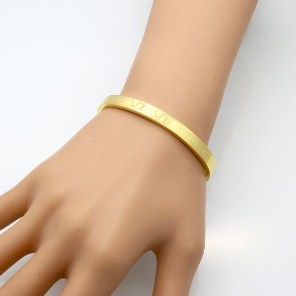 Popular stainless steel bangle with Roman numerals, a stylish wristband for women