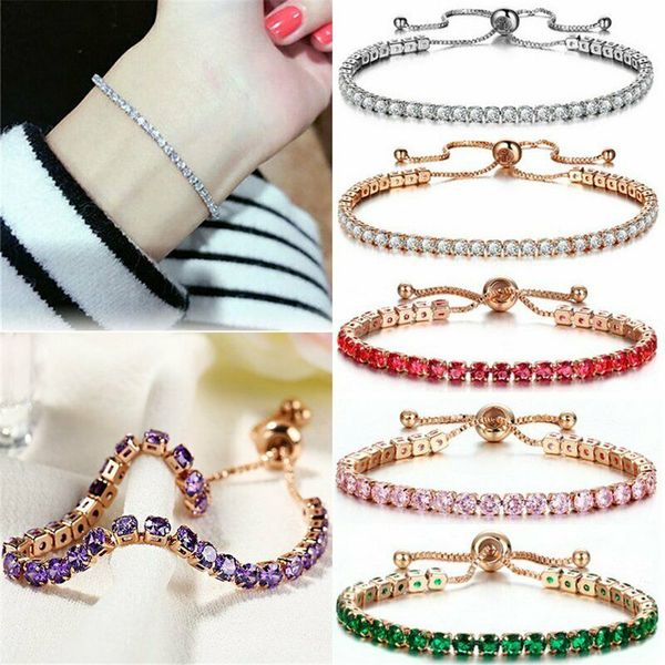Popular vibrant crystal tennis chain bracelet in silver and gold for weddings