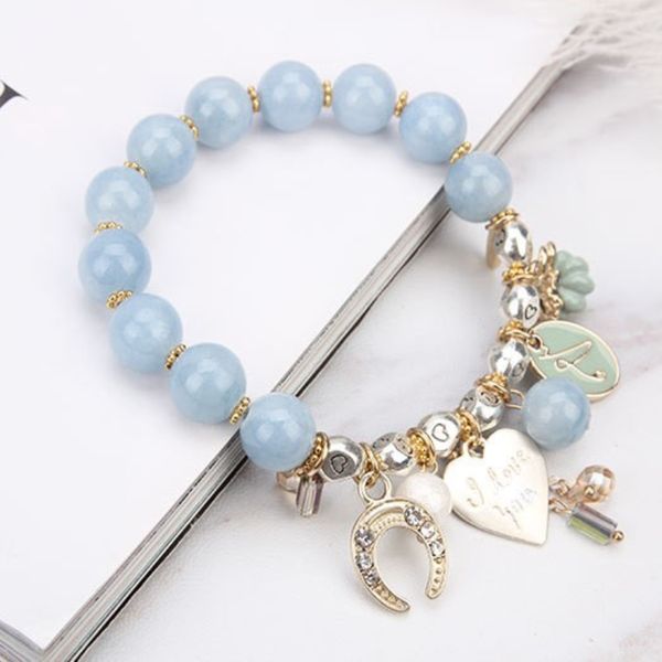 Popular women's metal charm bracelet with natural gemstones, a perfect holiday gift