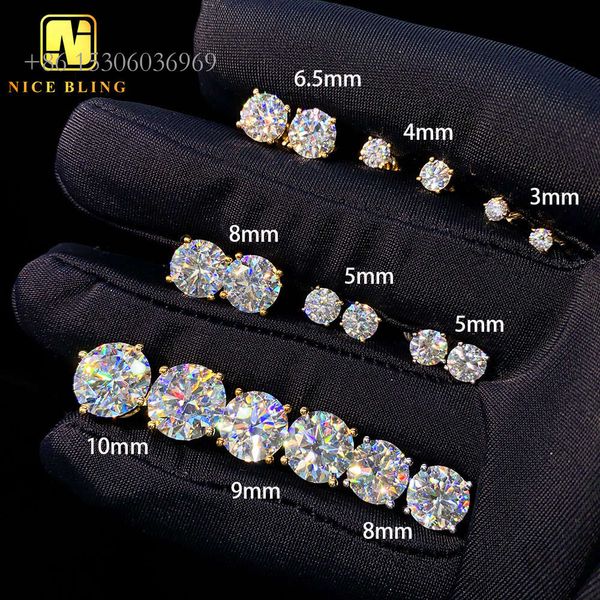 Premium 10K Gold Stud Earrings with Moissanite Stones and Screw Backs, Featuring a Diamond Tester for Authenticity