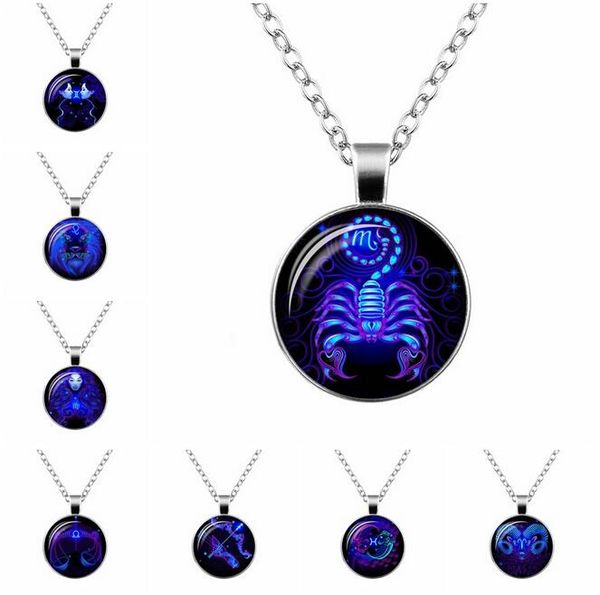 Premium A++ striking new zodiac gemstone glass pendant necklace WFN359 (includes chain) mixed order of 20 pieces