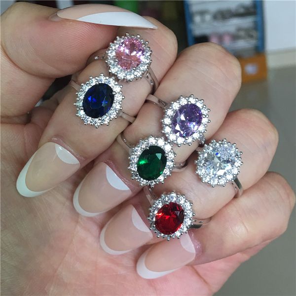 Princess Diana's elegant 925 sterling silver promise ring featuring AAAAA cubic zirconia and birthstone options, perfect for engagement, wedding, or women's jewelry